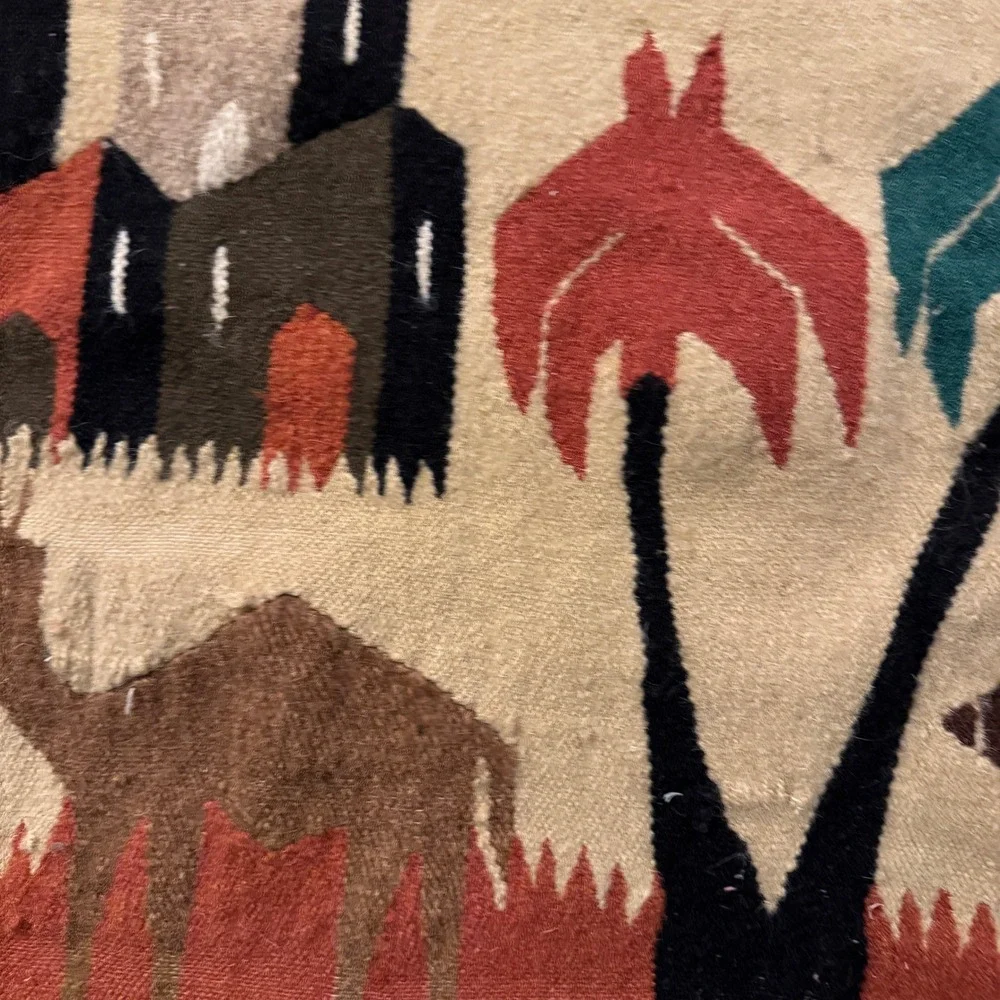Vintage Egyptian Wool Tapestry Camel Caravan Oasis Handwoven Wall Hanging 42x24